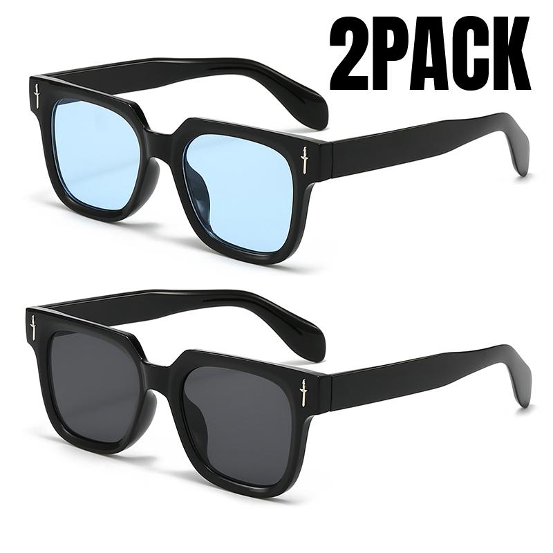 2PACK Retro Square Black Lens Sunglasses Women Luxury Brand Designer Fashion Rectangle Eyewear Men Outdoor  UV400