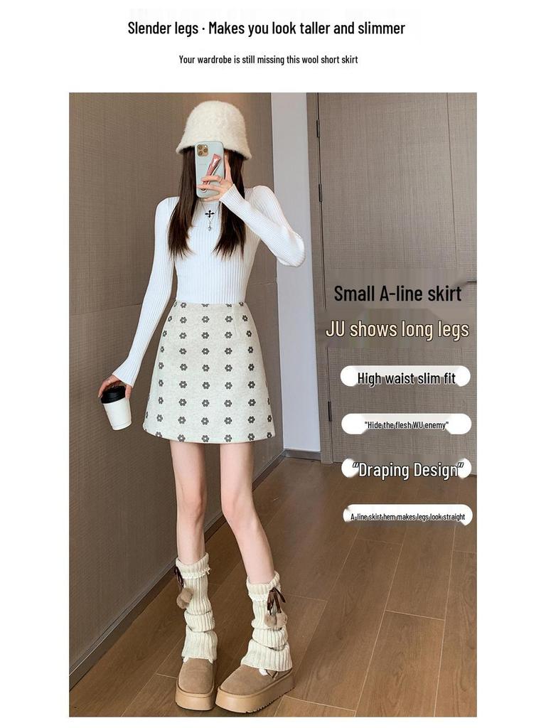 High-Waist Woolen A-Line Skirt: Cozy Autumn-Winter Style with Sweet, Slimming Fit