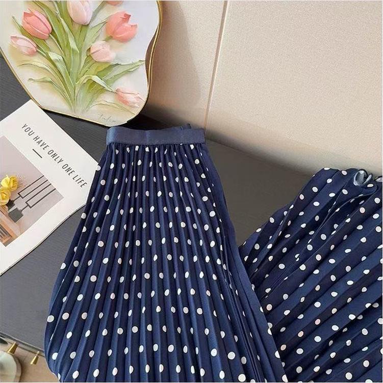 2025 Plus Size Korean Polka Dot High-Waist Casual A-line Long Skirt