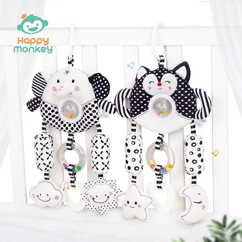Happy Monkey Black & White Baby Rattle and Stroller Wind Chime