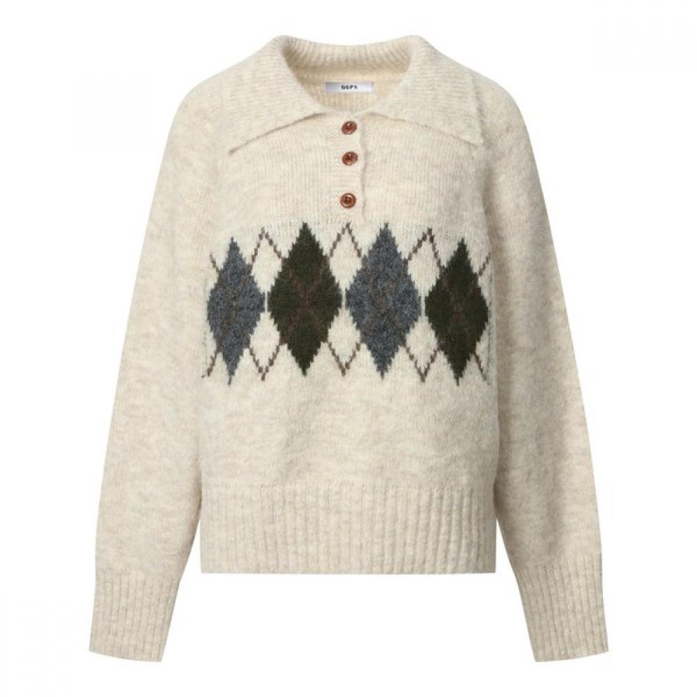 GGPX New York Button Collar Argyle Knit Gpakp026b