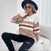 Womens Striped Color Block Crew Neck Loose Long Sleeve Knit Sweater