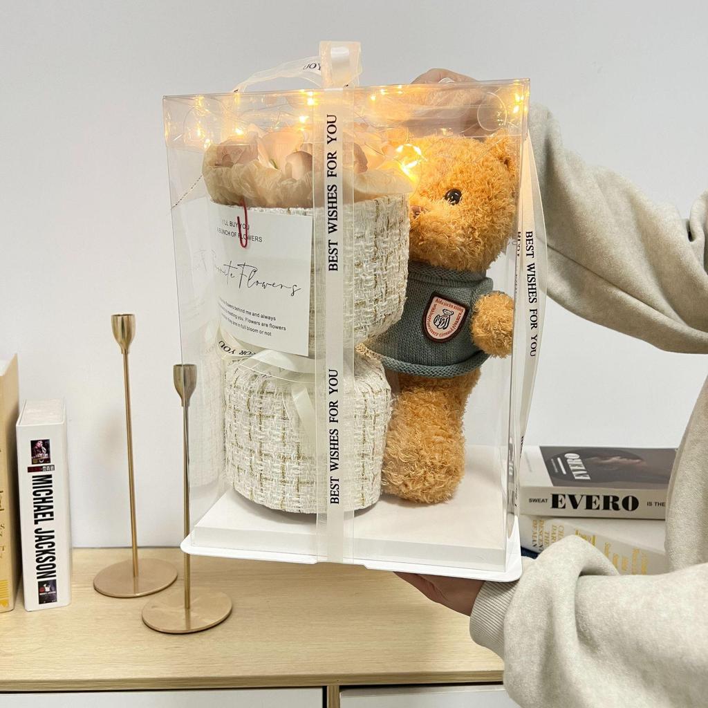 Valentine's Day Teddy Bear and Rose Bouquet Gift for Best Friends, Girlfriends, and Mothers