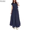 ZANZEA Women Summer Short Sleeve Blouse and Long Skirts Casual Two Piece Suit Sets