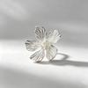 Three-Dimensional French Texture Silver Pearl Flower Stud Earrings for Women - Cool and Elegant Design
