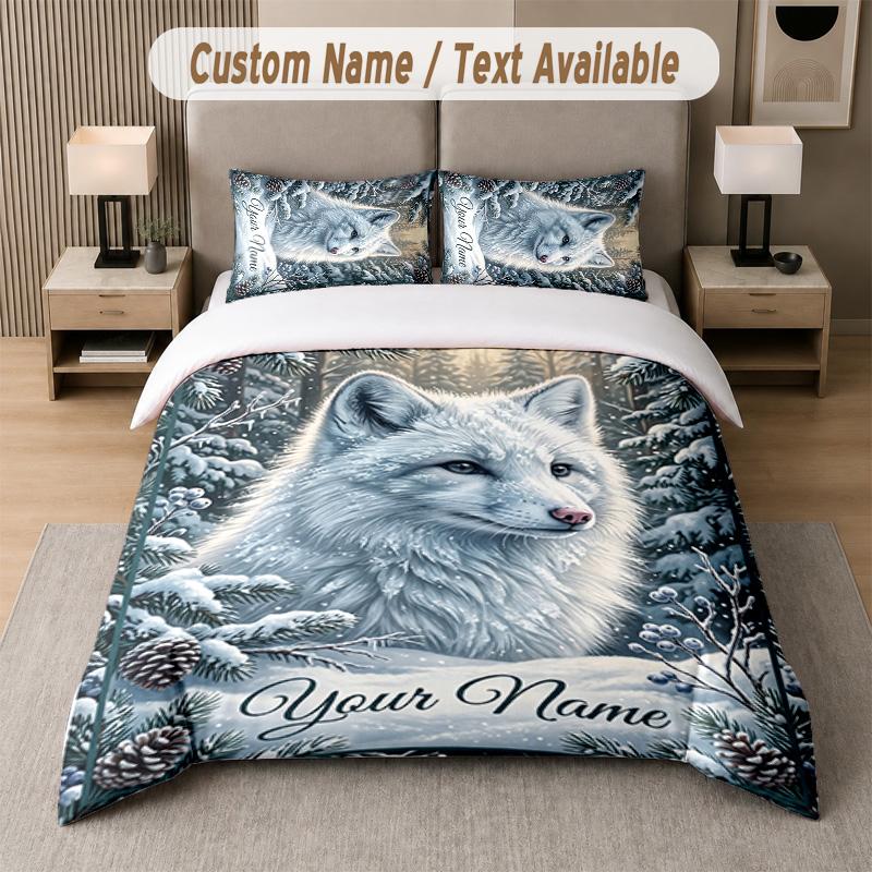 Wolf Fox Theme Custom Text Or Name 3Pcs Bedding Set 1 Flat Sheet & 2 Pillowcases Personalized Home Bedding