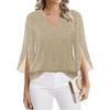 Women’s V Neck Glitter Blouse with Split Sleeve Design Loose Fit Lightweight Top for Everyday Wear