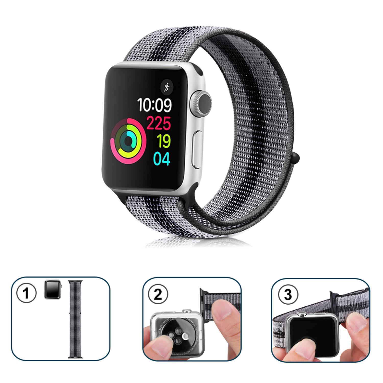 

Nylon Weaven Loop Fastener Smart Bracelet Band for Apple Watch Series 10 42mm/9 8 7 41mm/SE (2023) SE (2022) SE 6 5 4 40mm/3 2 1 38mm Stripe White