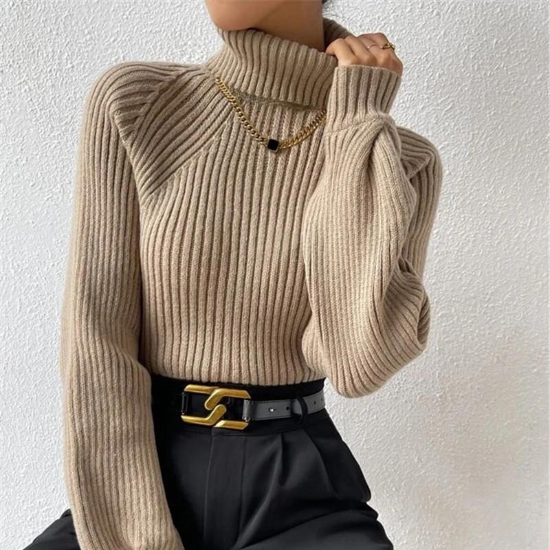 Женский осенний свитер с высоким воротом вязаный мягкий свитер джемпер базовый мягкий свитер для женщин осень-зима XL дубильная кора 2375₽