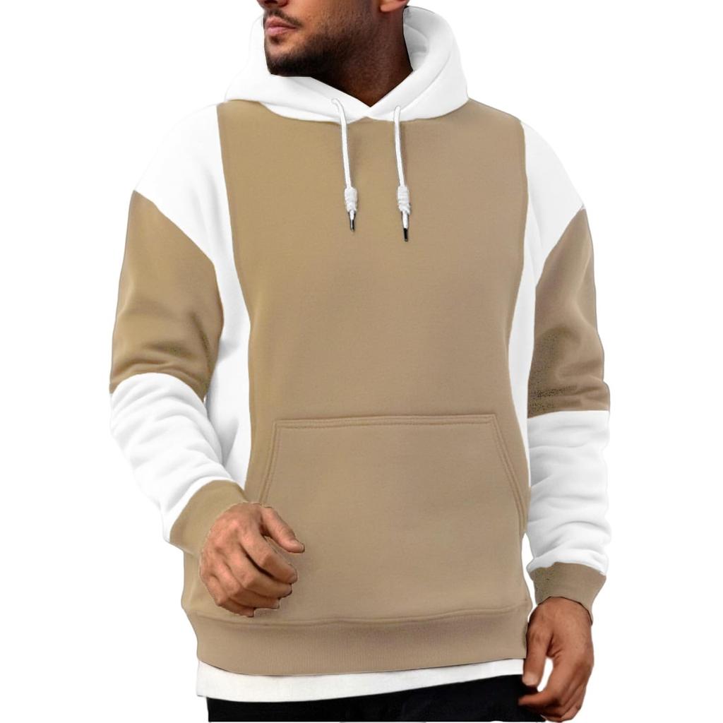 Men's Patchwork Color Block Long Sleeved Casual Hooded Sweatshirt