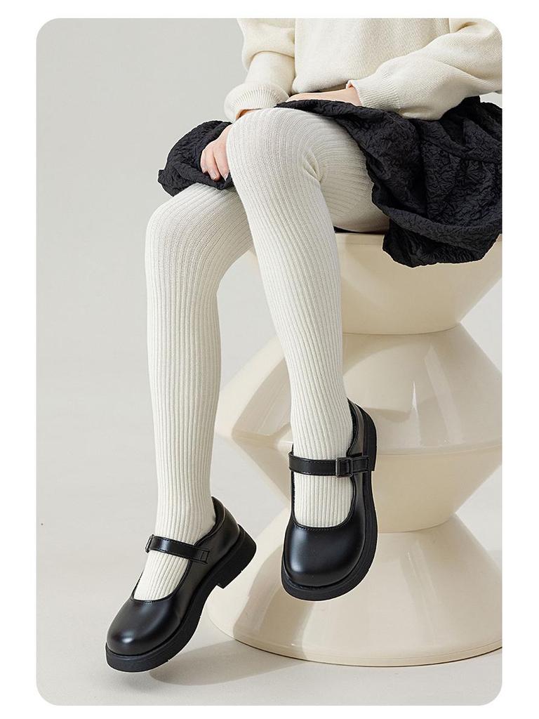 Children's TikTok Style Thin Fleece Tights - Autumn/Winter - Gray/Black Leggings