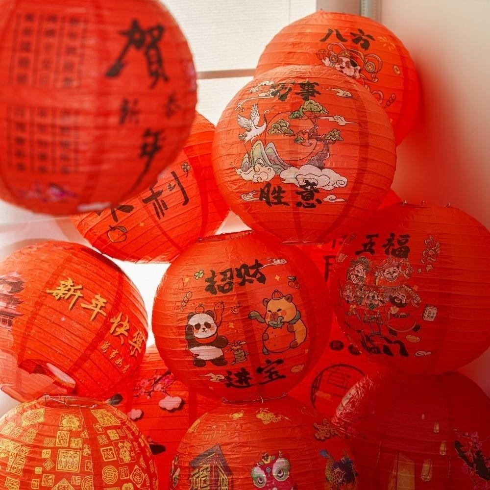 30cm Lucky Lantern Ornament Round Shape Festival Lantern Chinese Paper Lantern  Spring Festival