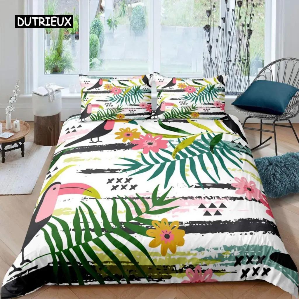 Tropiska Fåglar Påslakan Mönster Exotiskt Lyxigt Påslakan Europeisk Design Retro Påslakan Sängkläder Set för Sovrum Kvinnor
