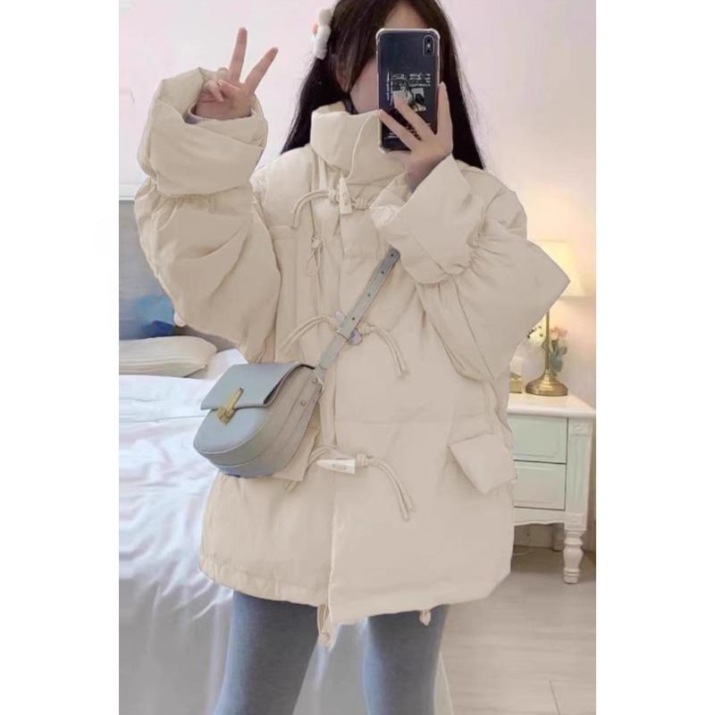 

Корейское хлопковое пальто-пуховик женское короткое новое корейское свободное хлопковое пальто с роговыми пуговицами пальто-хлеб XXL белый