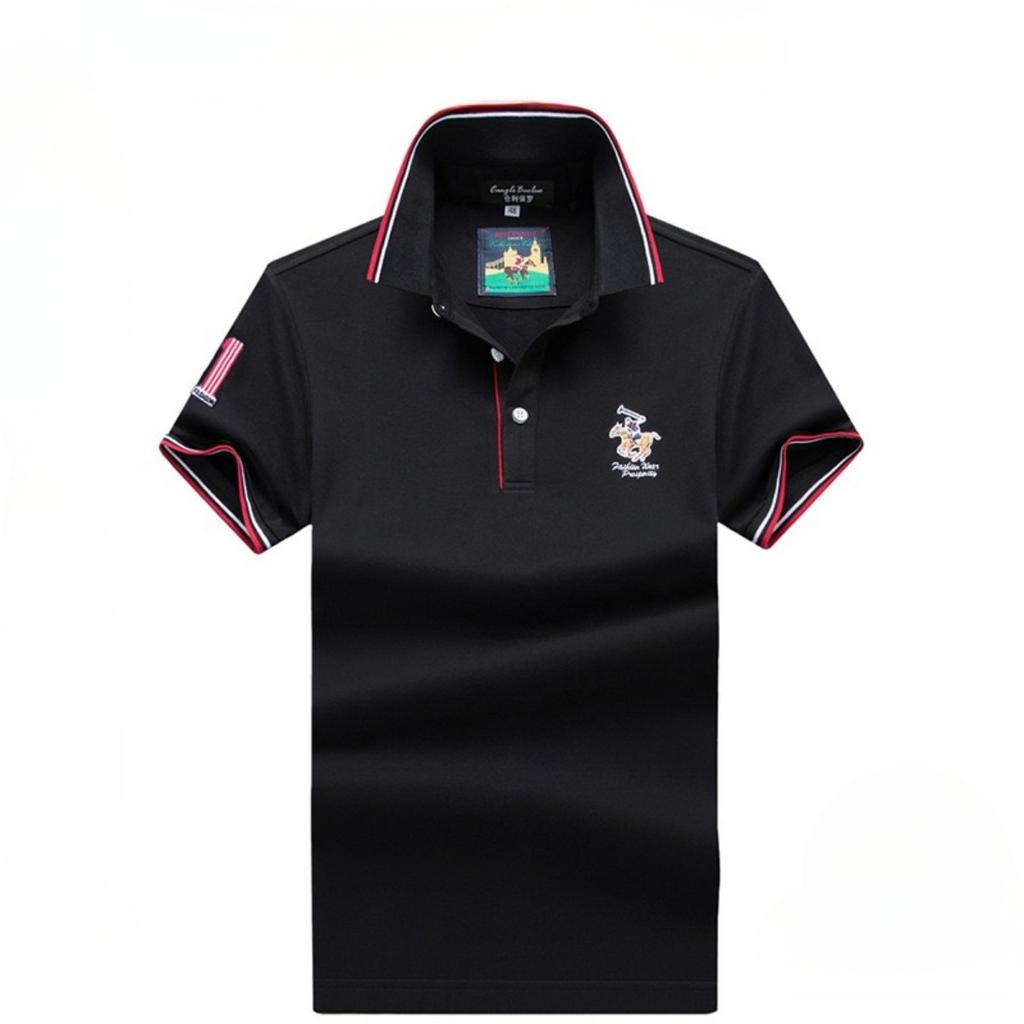 TrendHub Polo Shirt Cotton Mens Short Sleeve Solid Color Embroidery Business Casual Polo Shirt