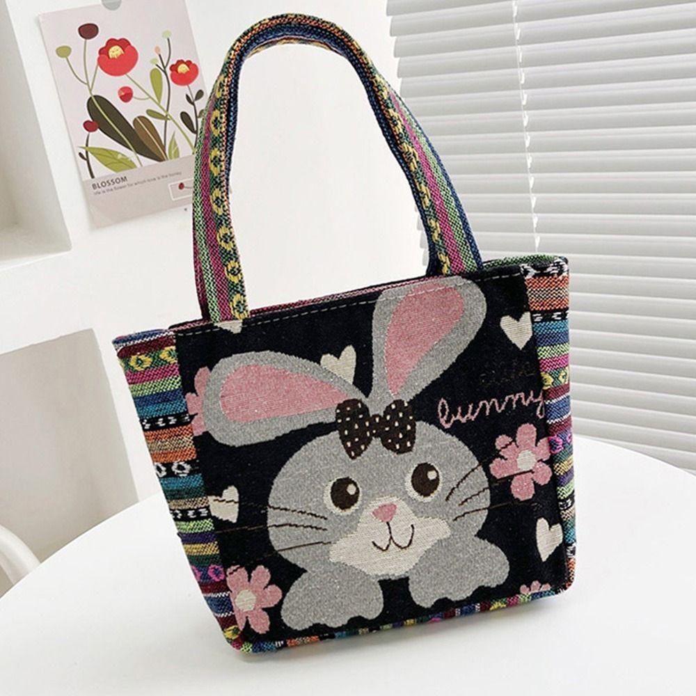 Peacock Canvas Tote Bag Embroidery Elephant Handbag Simple Ethnic Style Handbag  Grocery Handbags