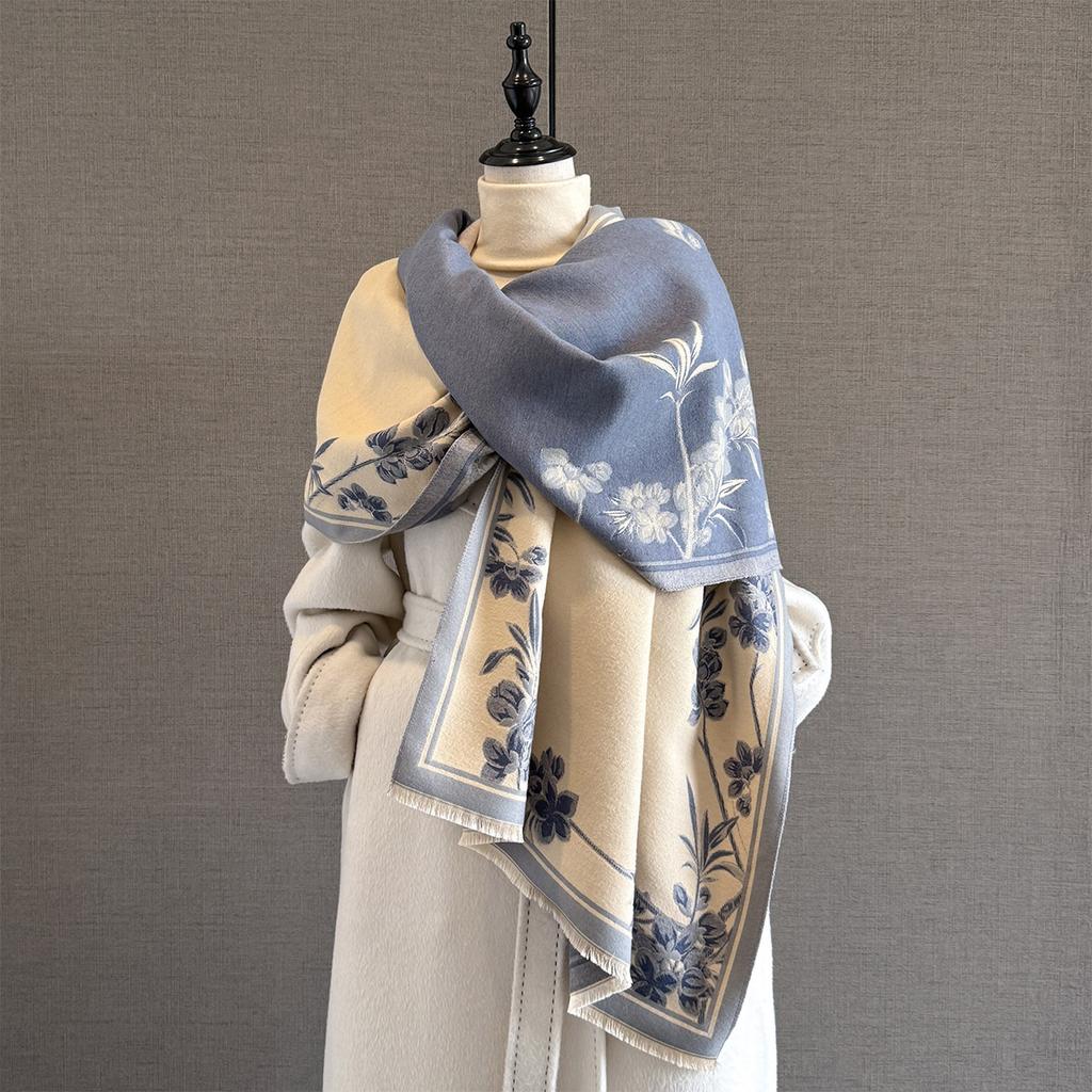 Winter Cashmere Scarf Women Luxury Flowers Print Female Shawl Wrap Scarves Lady Thick Warm Blanket Gift Echarpe Pashmina