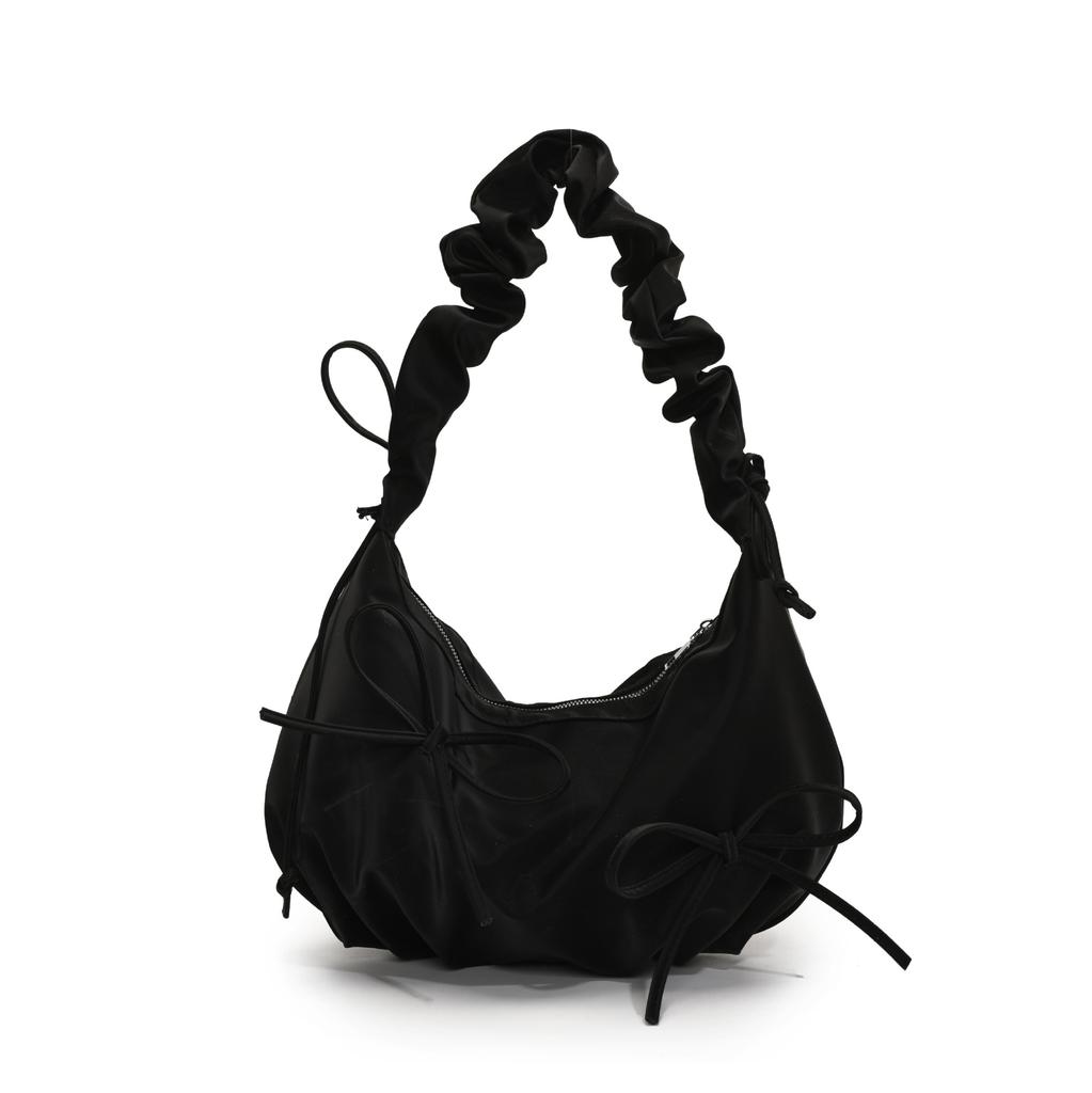 Spring and summer explosion ins French sweet ballet style bow tote women's bag casual versatile pleated feeling single shoulder oblique