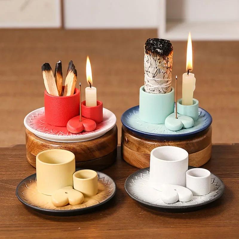 1 Stück, Kerzenhalter aus Keramik, Salbei- & Palo Santo-Ablage, Nordische Heimdekoration zur Schaffung einer entspannenden Atmosphäre (Ohne Weihrauch)