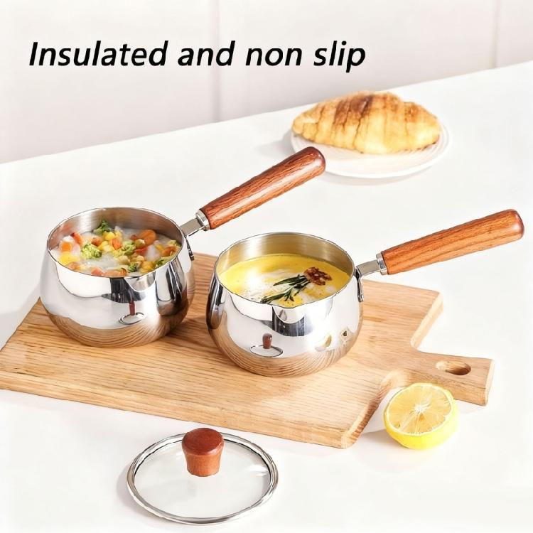 Efficient Stainless Steel Cookware with Ergonomic Wood Handle Practical Dormitory Milk Boiling Pot Kitchen Saucepan