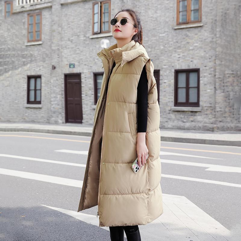 Down Cotton Vest Women's Mid-length Over-the-knee Design Niche Autumn and Winter New Loose Bread Jacket Vest