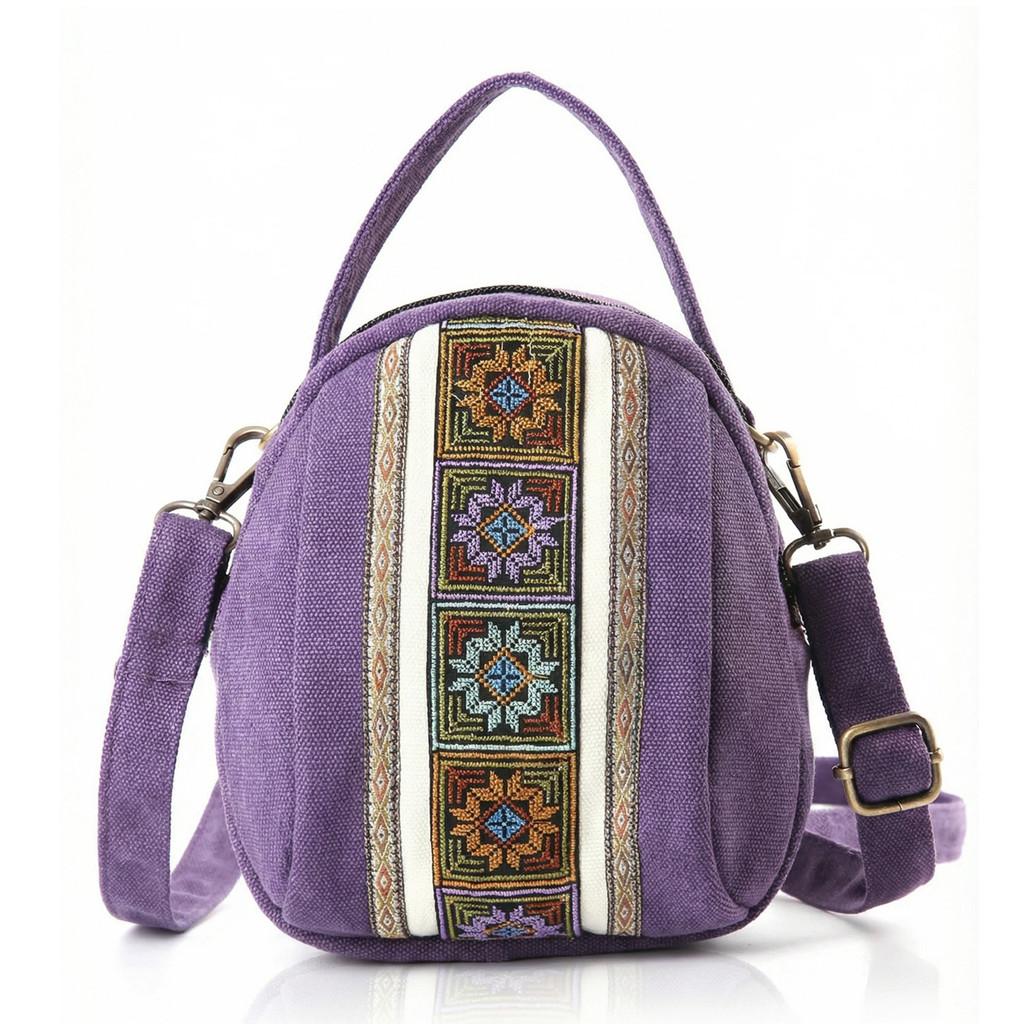 Canvas Ethnic Embroidery Shell Shape Small Bag With Zipper Pockets For Daily Use