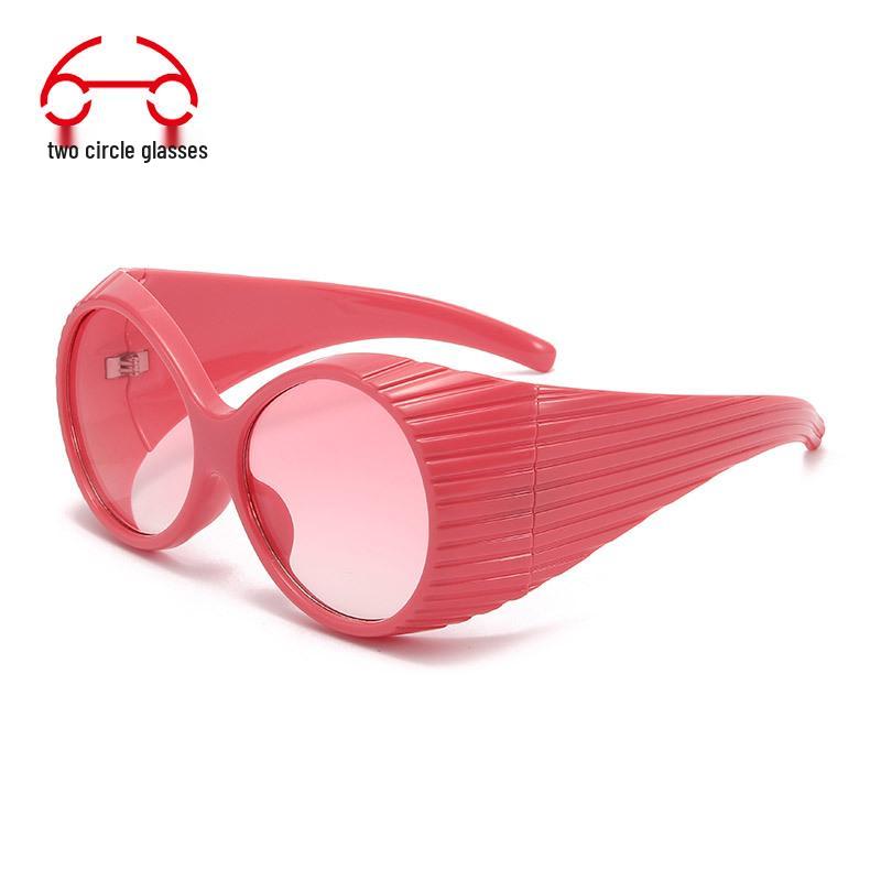 Two Circles Oversized Round Frame Trendy Punk Sunglasses - T1021