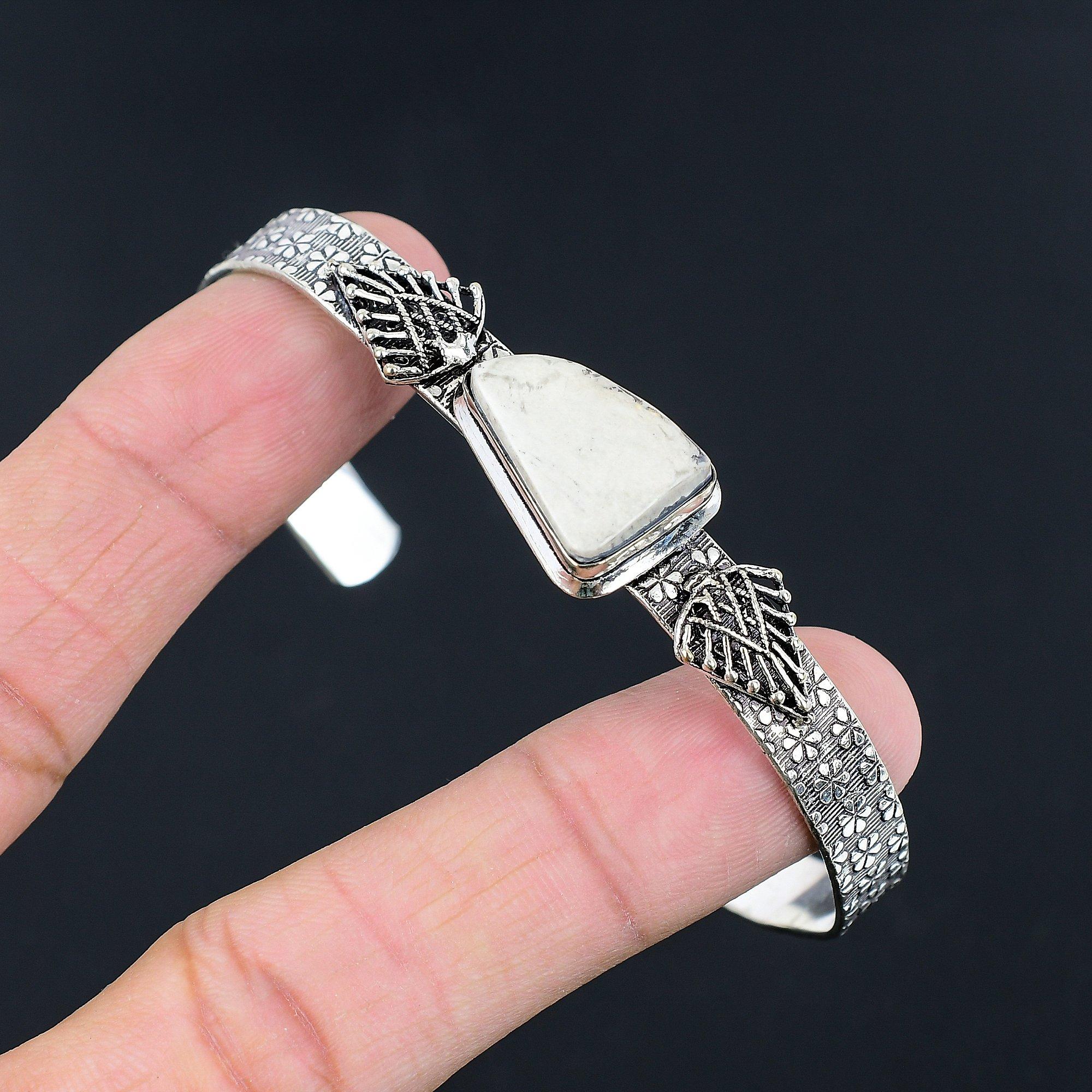 

Daughters Day Deal Howlite Stone Birthday Crown Chakra Bangle Sterling Silver Adjustable