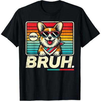 Bruh Lunettes de Soleil Chien Rétro Vintage Années 80 BRUH T-shirt Corgi Bruh Drôle