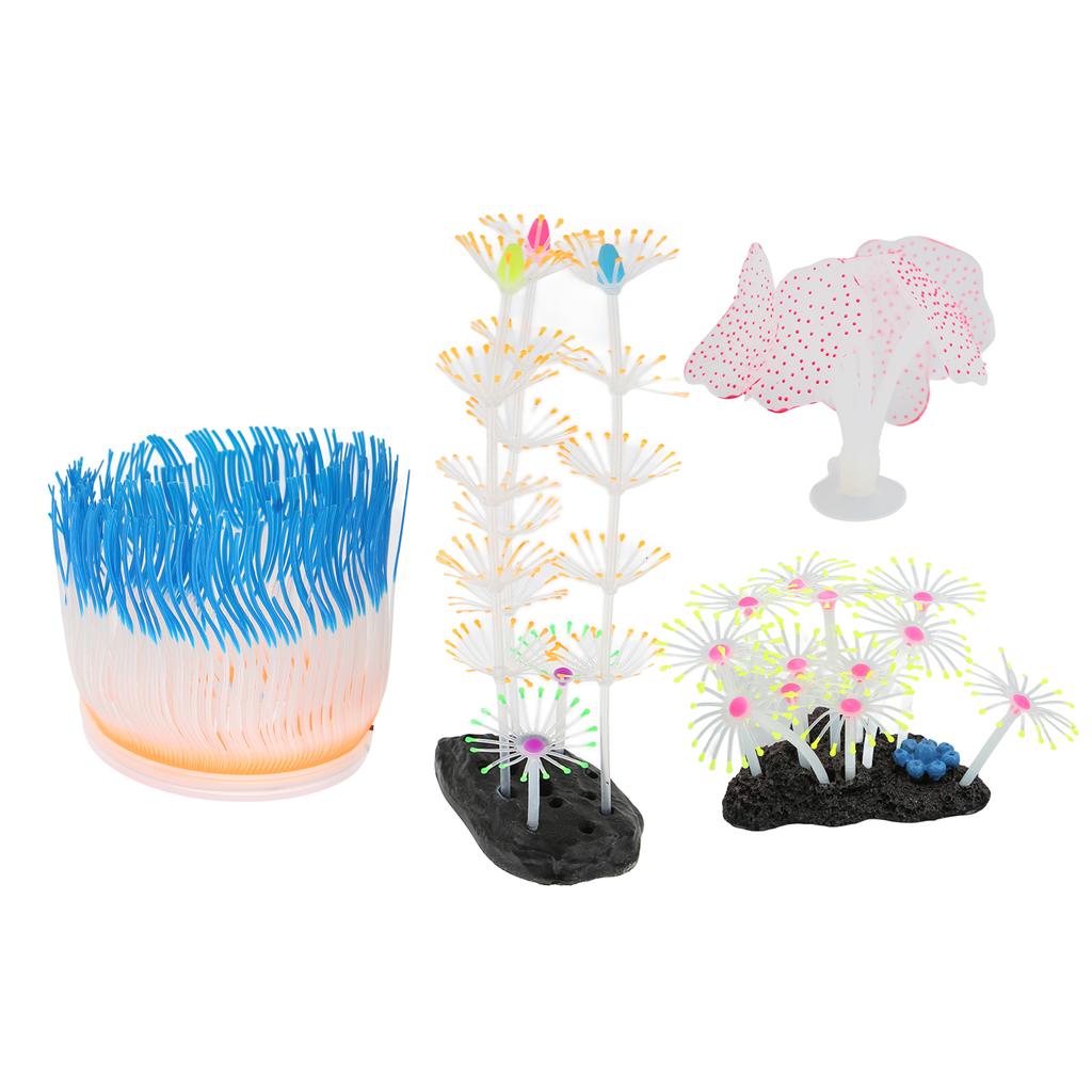 4pcs Fish Tank Decorations Glowing Effect Silicone Artificial Coral Plant Ornament for Aquarium