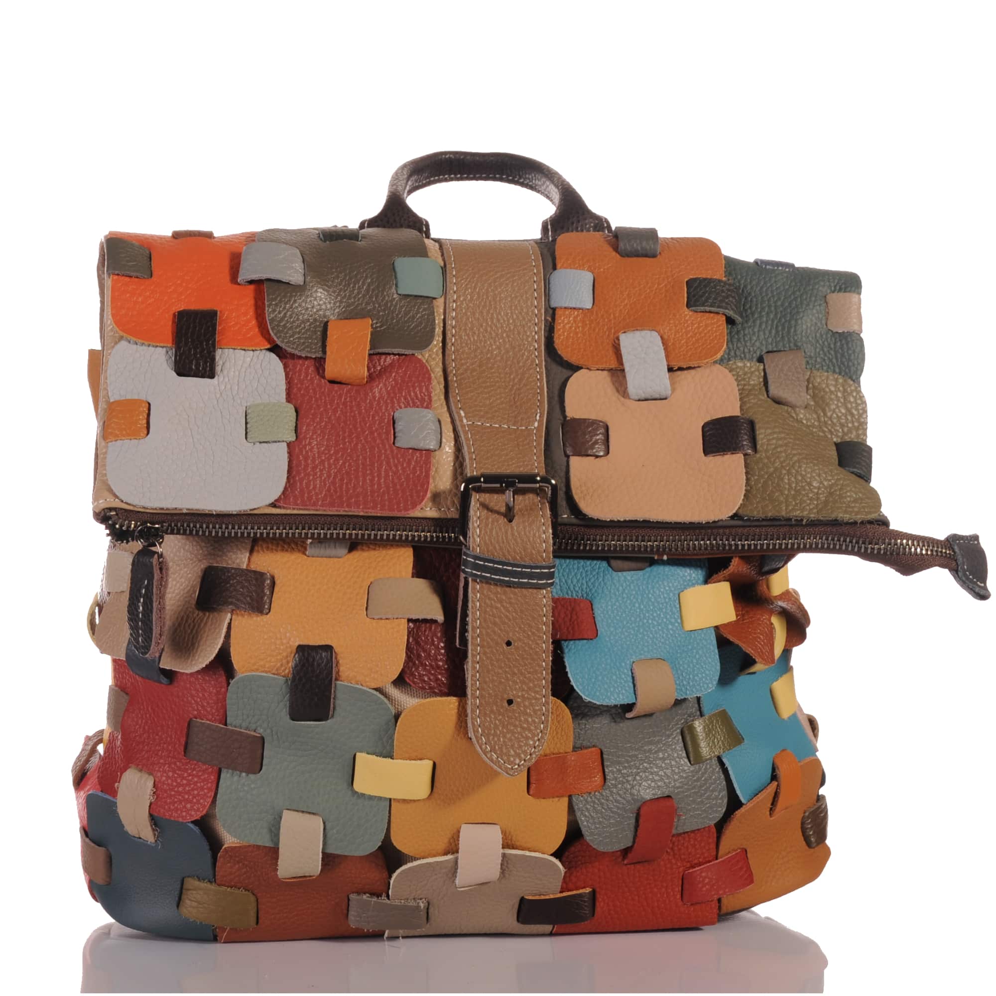 

Women s Leather Backpack in Patchwork Design One Size чорний