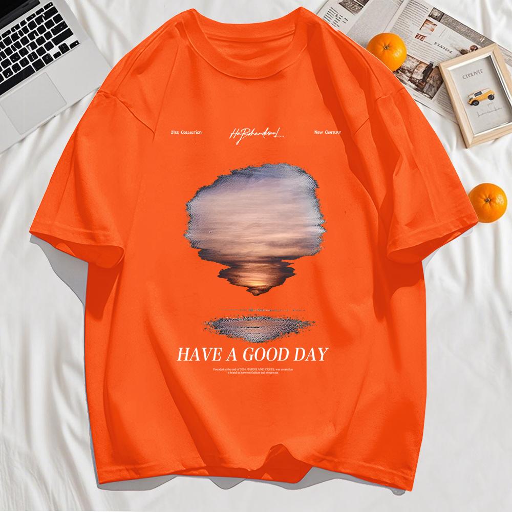 Have A Good Day Seaside Sunsets Printing Man T-Shirts Summer Clothes Casual Cotton T Shirt Loose Soft Short Sleeve