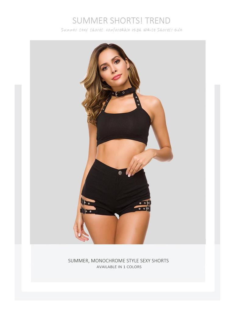 Dámské černé elastické horké kalhoty s vysokým pasem - Sexy letní klubový styl Ležérní spodní díl