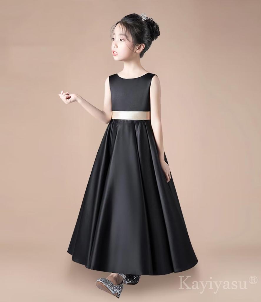 Kayiyasu Long Satin Dress for Perfect for Piano Formal Slimming Children's Dress, V-Neck Girls, Recitals, Weddings, Occasions, Sleeveless, Elegant,