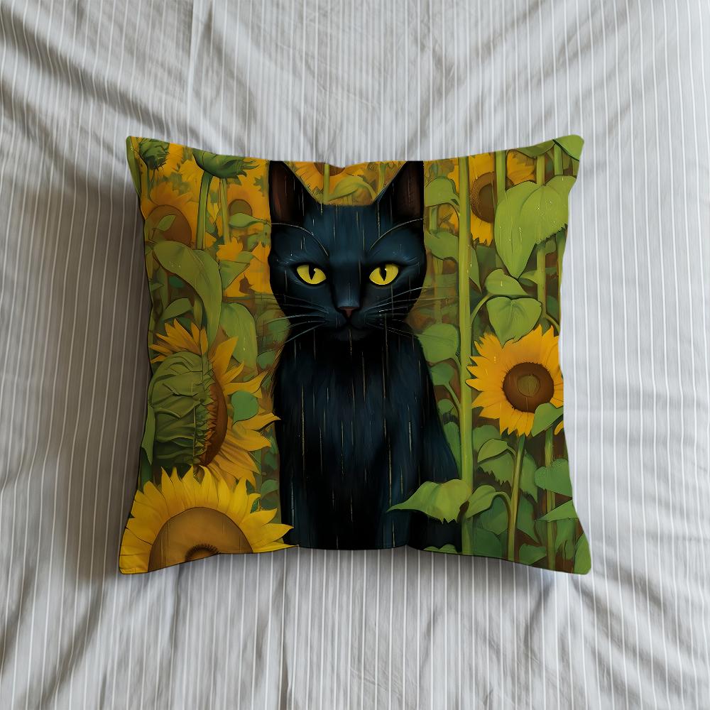 Cushion Cover Art Cat Soft Case For Sofa Living Room Sunflower Home Comfortable Office Decor Protective And Pillow Covers