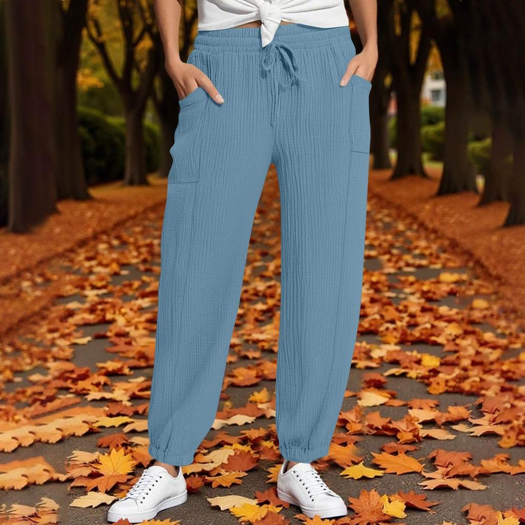 Women's Pants Fashion Casual Pants Solid Color Drawstring High Waist Pants With Pockets