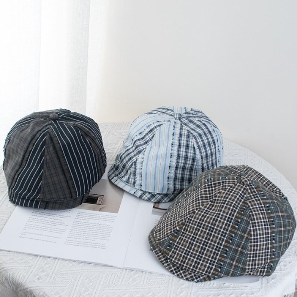 Forward Cap Newsboy Caps Y2k Painter Hat Vintage Plaid Berets Student