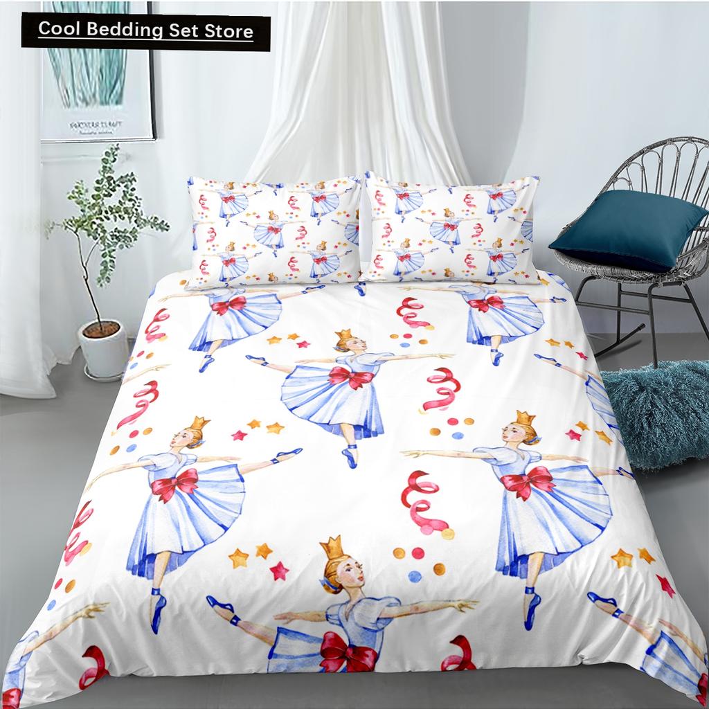 Dancing Girl Duvet Cover Ballet Girls Bedding Set Home Textile Bedclothes Soft Girly Comforter Cover Queen/King Size for Kids