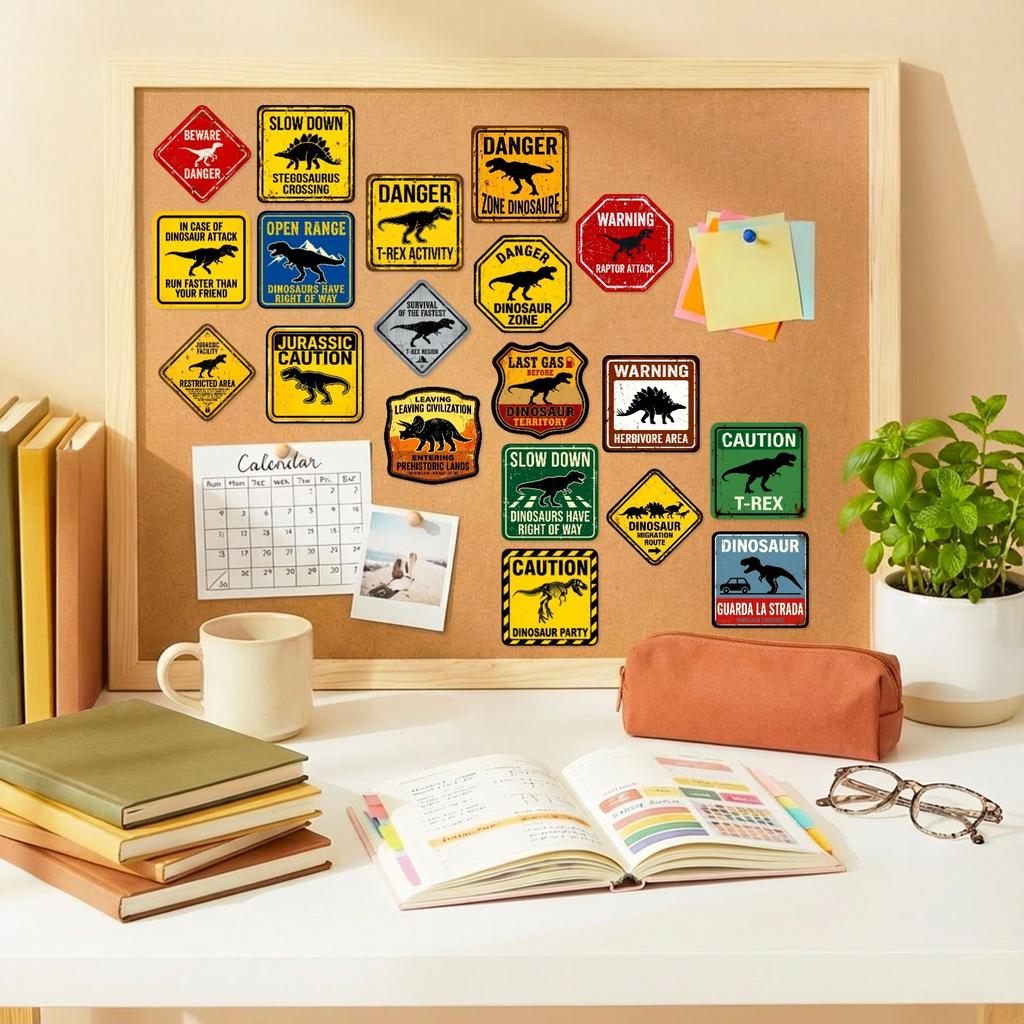 50 Pcs Dinosaur Warning Stickers Waterproof Vinyl Stickers For Water Bottle Laptop Car Funny Dino Decals Kids Party Favors Gifts