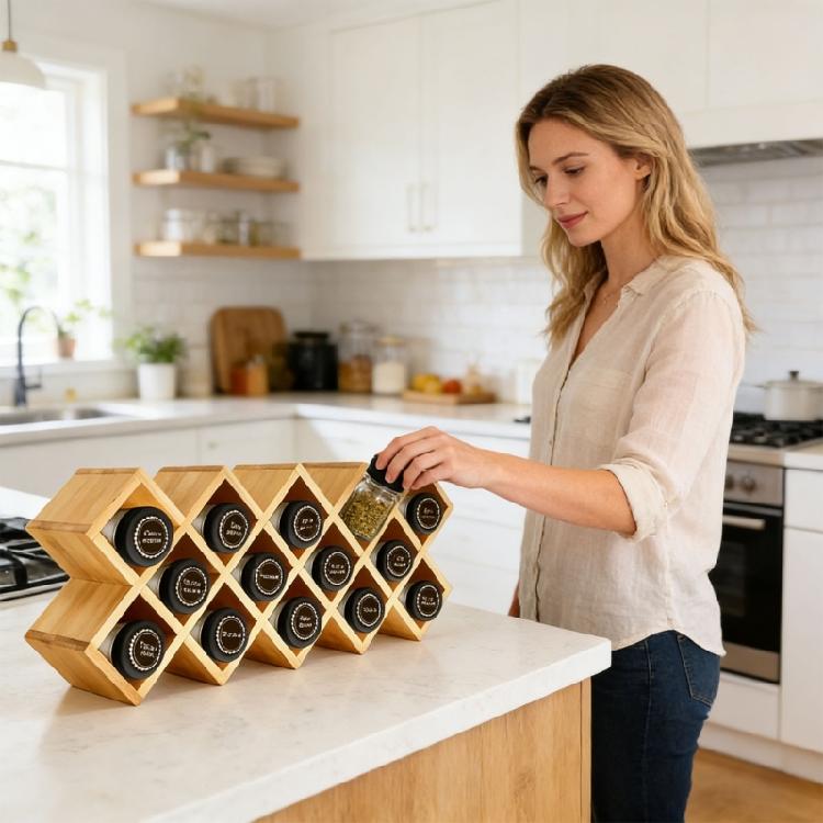 Supporto Organizer per Spezie da Banco Cucina o Cassetto Adatto a Varie Dimensioni di Bottiglie Portaspezie da Banco