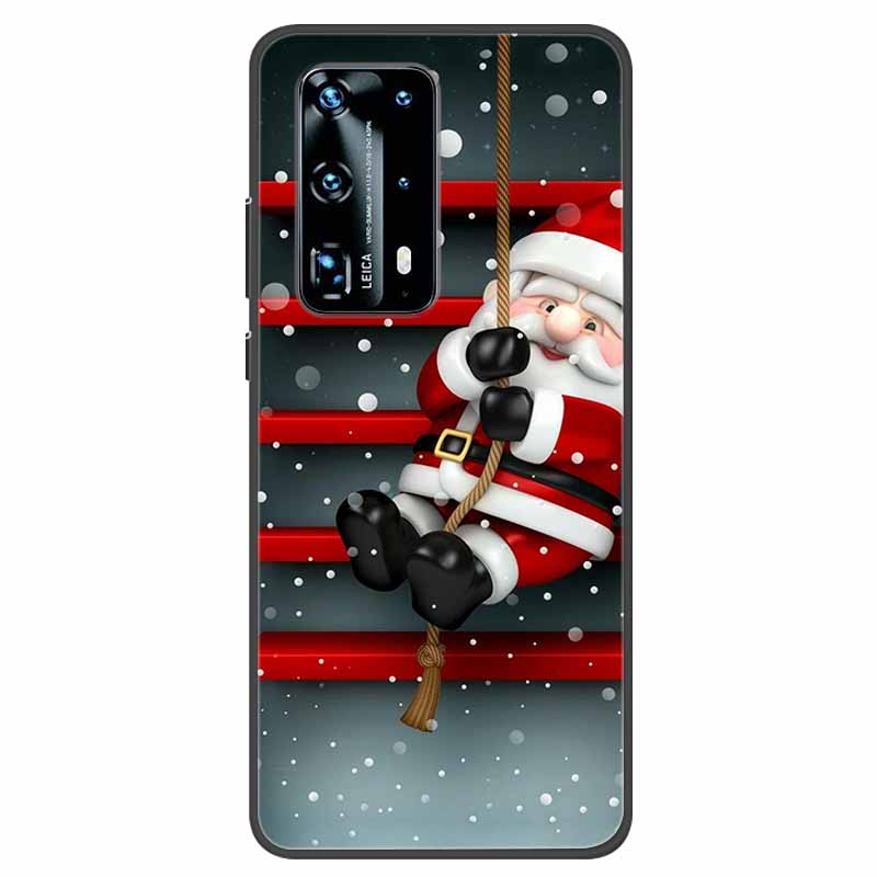 Christmas Phone Cases For Huawei P40 P20 Pro P40 P20 Lite P40 P20Case Black Silicone TPU Soft Cover Santa Claus TPU Bumper Funda