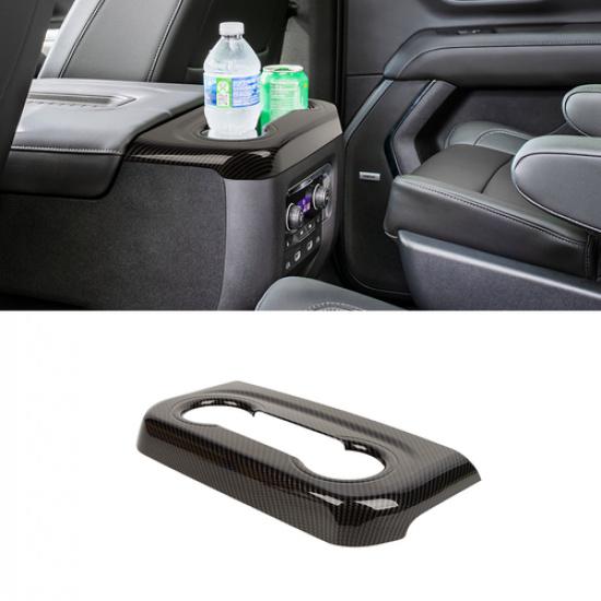 Carbon Fiber Rear Armrest Cup Holder Decor Cover Trim For Suburban 20+/YUKON 21+