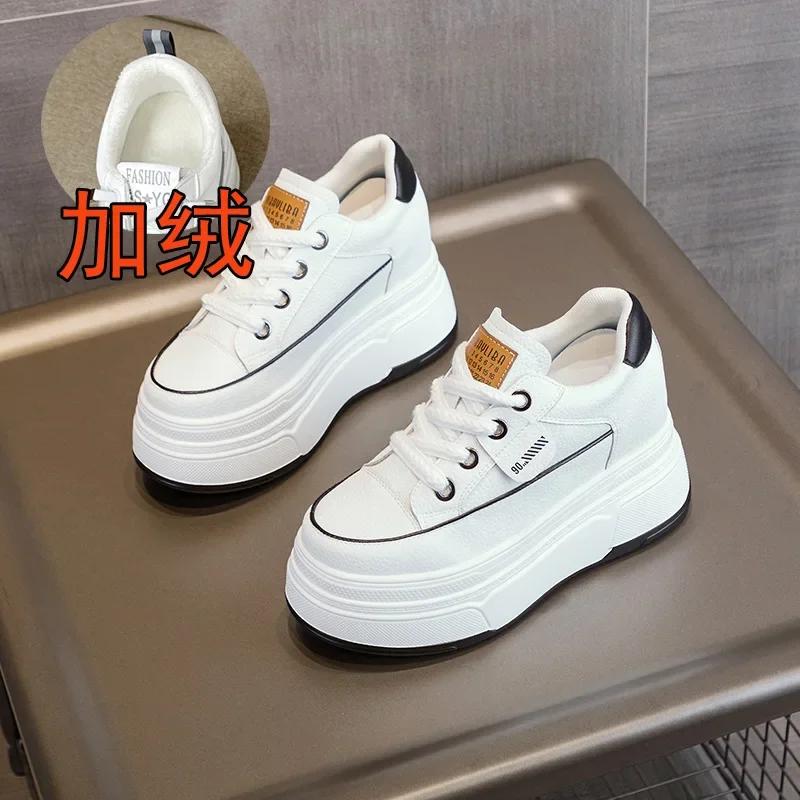Fashion 9cm Genuine Leather Platform Sneakers Wedge Shoes for Women Breathable Sneakers Autumn Casual Shoes Hidden Heel Zapatillas Mujer