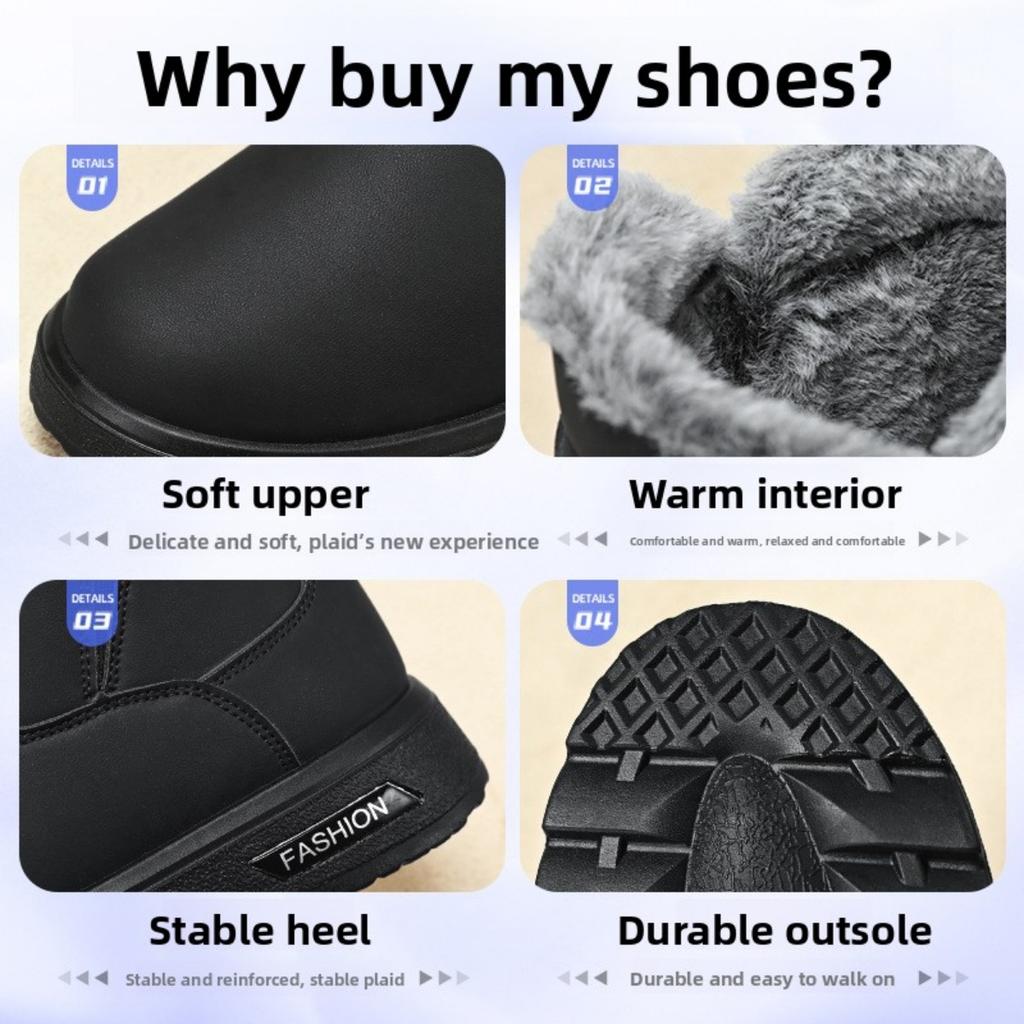 Men's Cotton Shoes with Thick Winter Plush Lining, One Foot Outdoor Anti Slip Snow Boots