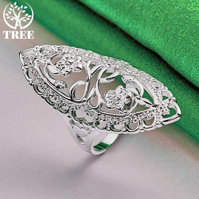 Beautiful 925 Sterling Silver Carved Flower Wedding Ring Fashion Charm Party Design Jewelry Accessories For Men And Women