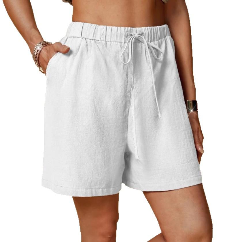 2024 Women's Cotton Linen Loose Casual Shorts with Elastic Waist and Drawstring