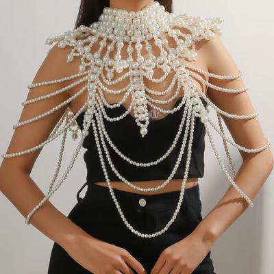 Multilayer Pearl Body Chain Heavy Industry Bust Dress Accessories Tassel Shawl Necklace Fashion