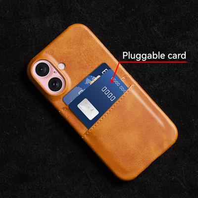 For iPhone 16 Case Dual Card Slots PU Leather + Hard PC Phone Cover
