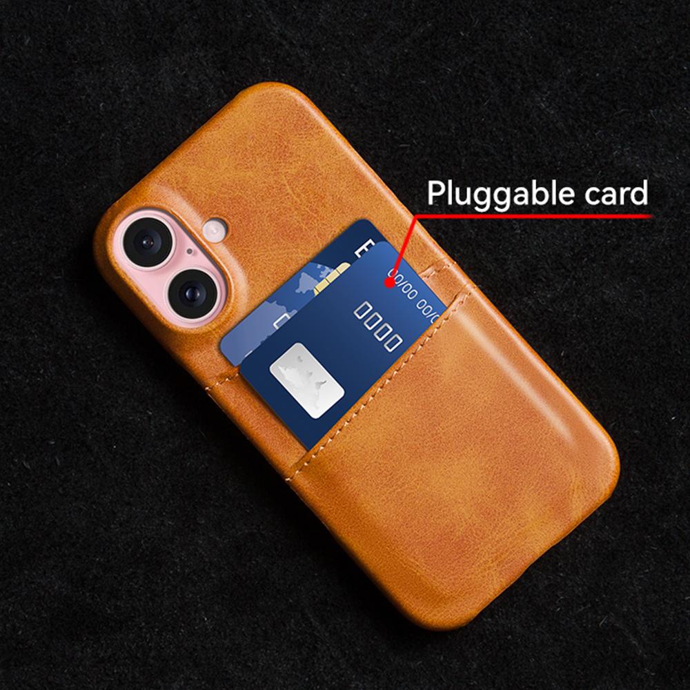 

For iPhone 16 Plus Case Dual Card Slots PU Leather+Hard PC Phone Cover Orange