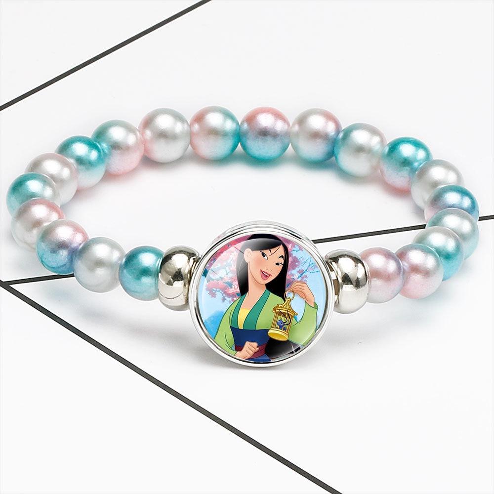 Princess Series Bracelet For Children Creative Cartoon Image Rainbow Beads Adjustable Wristband